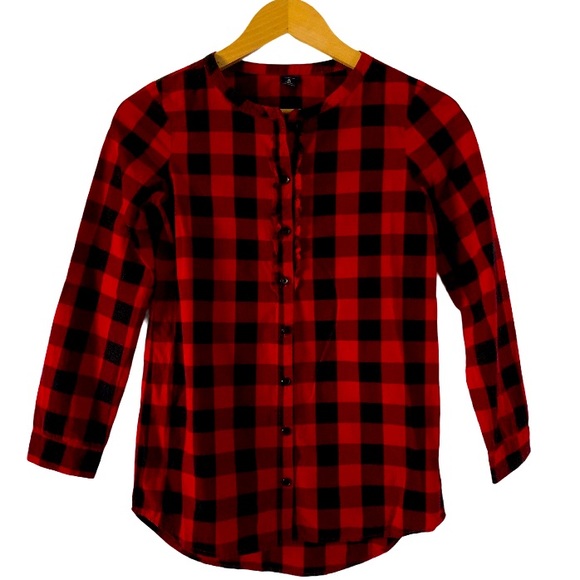 Gap Kids Red Black Plaid Button Front Top - Picture 5 of 5